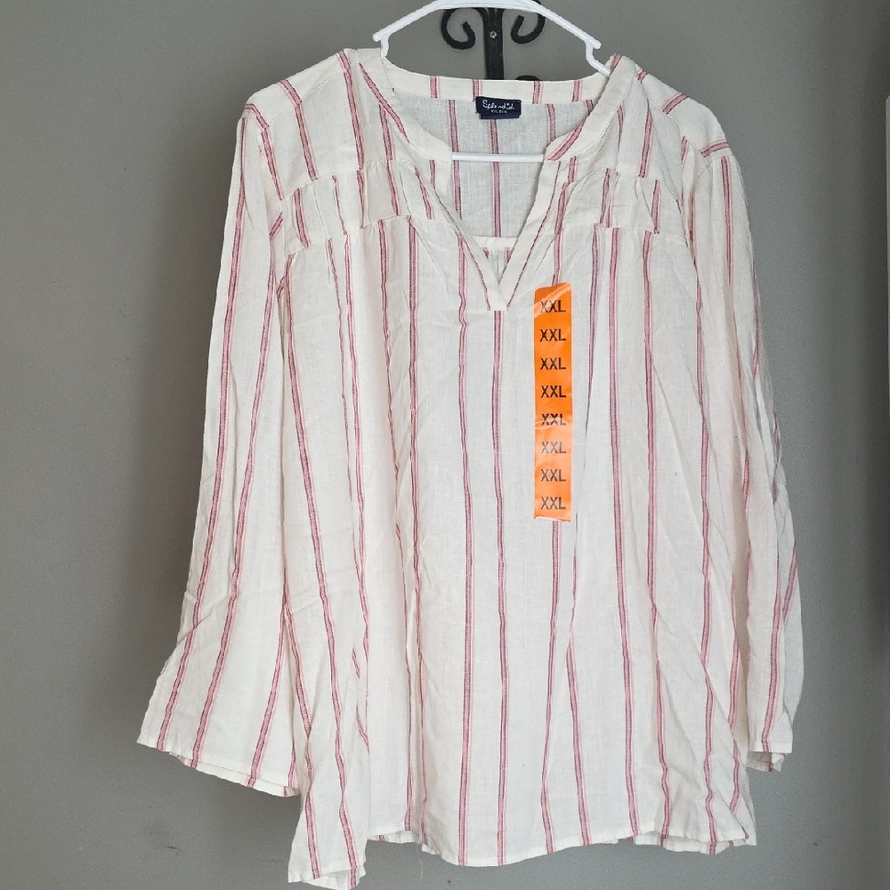 Splendid White Striped Blouse NWT Size XXL